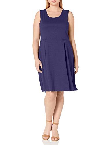 Star Vixen Women's Sleeveless Box-Pleat Skater Dress- Navy- XL