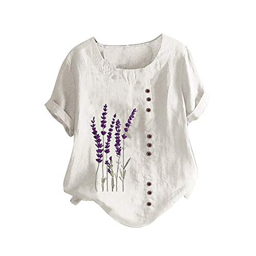 Cotton and Linen Shirts for Womens Plus Size Tops Button Tunic Short Sleeve Blouse Summer Casual Tshirts