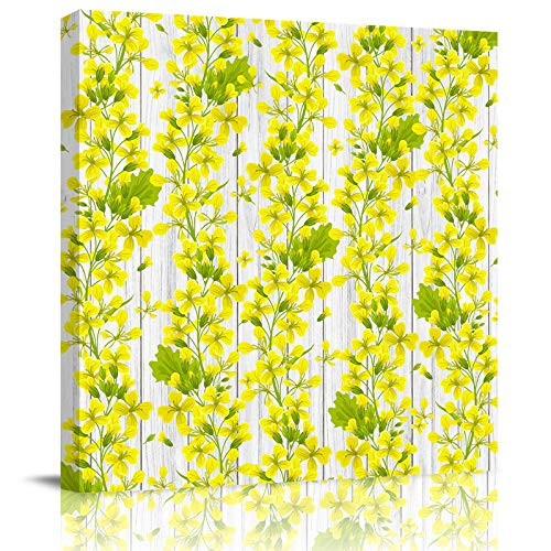 Canvas Print Wall Art Painting Decor- Farm Fresh Yellow Floral Modern Home Decorations Giclee Artwork HD Picture Strenched and Framed- Branch Summer Texture Wooden Board 8 x 8 inch