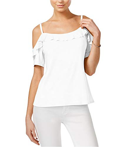 Bar III White- XSmall Pleated Cold Shoulder Short Sleeve Top