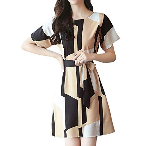 UOFOCO Dress for Women Fashion Summer O-Neck Short Sleeve Bandage Printing Knee Length Dress Yellow UOFOCO Dress for Women Fashion Summer O-Neck Short Sleeve Bandage Printing Knee Length Dress Yellow