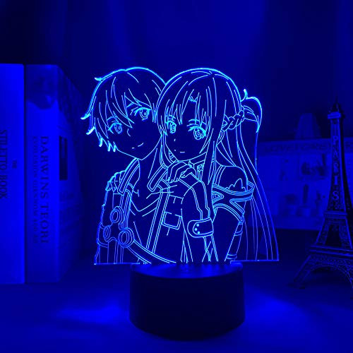 3D Anime Lamp Sword Art Online Figure for Bedroom Decor Nightlight Birthday Gift Room Led Night Light Manga Sao-7 Colors- Without Remote Control