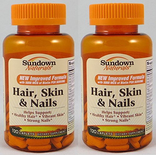 Sundown Naturals Hair- Skin  and  Nails- 120 Caplets -Pack of 2- Total 240