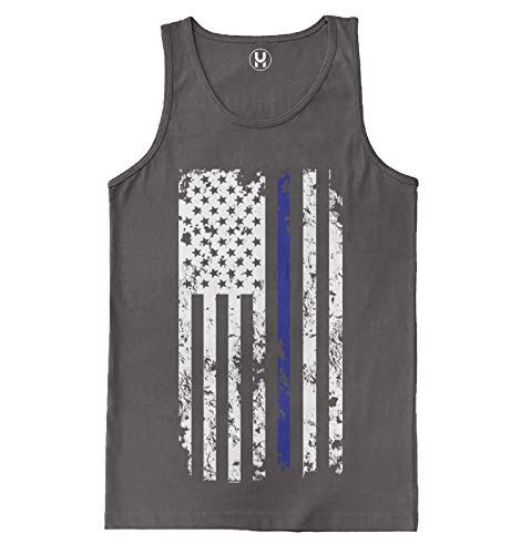 Haase Unlimited Blue Line American Flag - Support Cops Police Men's Tank Top -Charcoal- XXX-Large-
