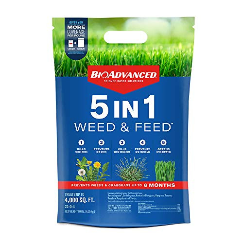 BIOADVANCED 704860U 5-in-1 Weed and Feed Lawn Fertilizer and Crabgrass Killer- 4-000 Square feet- Granules BIOADVANCED 704860U 5-in-1 Weed and Feed Lawn Fertilizer and Crabgrass Killer- 4-000 Square feet- Granules