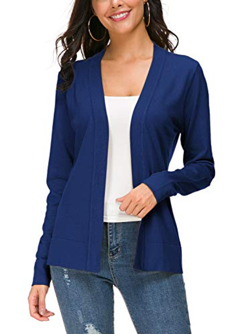 Urban CoCo Women's Long Sleeve Open Front Knit Cardigan Sweater -M- Royal Blue-