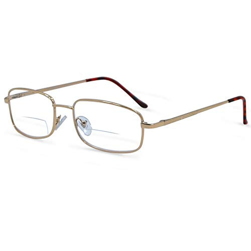 In Style Eyes Enda Italian Design Middle Bifocal Reading Glasses- Metal Frames- Gold- 1.5x