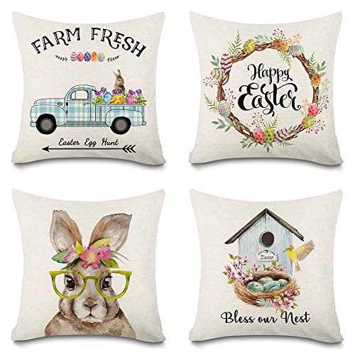 Faromily Easter Pillow Covers 18x18 Happy Easter Rabbits Eggs Bunny Buffalo Check Truck Spring Farmhouse Throw Pillow Cases Easter Decorations Cushion Case for Sofa Couch Cotton Linen Set of 4 Faromily Easter Pillow Covers 18x18 Happy Easter Rabbits Eggs Bunny Buffalo Check Truck Spring Farmhouse Throw Pillow Cases Easter Decorations Cushion Case for Sofa Couch Cotton Linen Set of 4