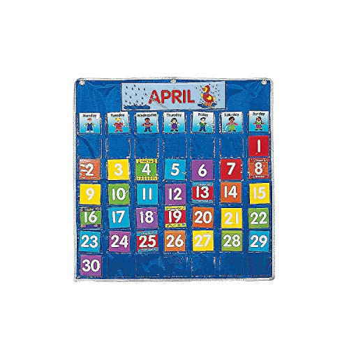 Fun Express Classroom Calendar Pocket Chart - 73 Pieces - Educational and Learning Activities for Kids