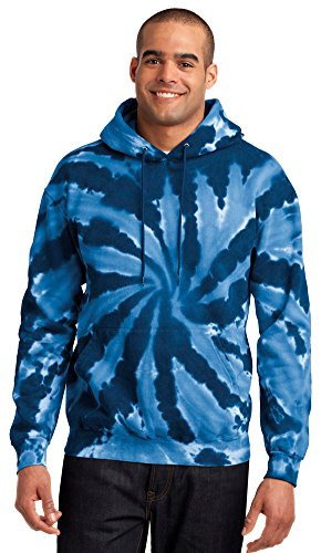 Port  and  Company Mens Essential Tie-Dye Pullover Hooded Sweatshirt- M- Navy