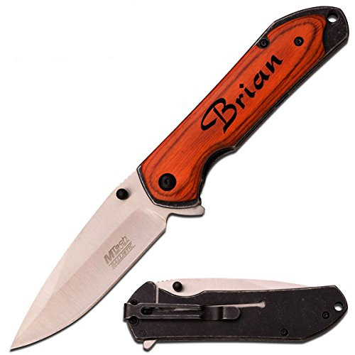 MTECH USA Free Engraving - Personalized Knife Pocket Knife -Orange Wood-