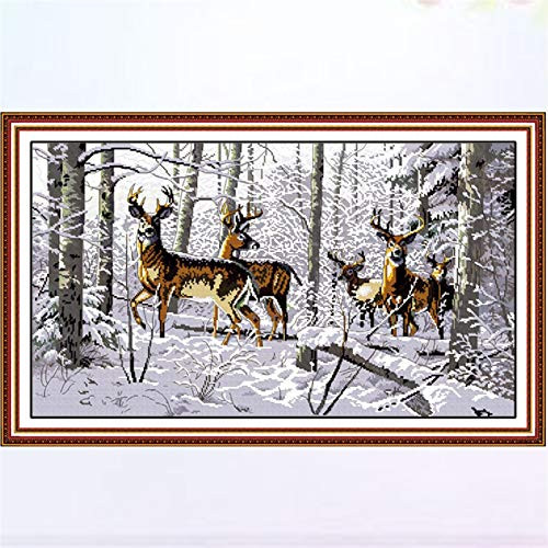 PAOMIAN Antelopes in The Snow Cross Stitch Patterns Charts Designs Needlework Embroidery Stamped Or Counted Cross Stitch Sets -Cross Stitch Fabric CT Number - 14CT-