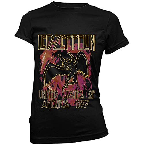 Led Zeppelin T Shirt Black Flames Band Logo Official Womens Junior Fit Black Size S