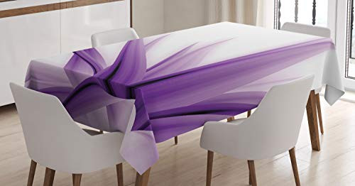 Ambesonne Flower Tablecloth- Ombre Color Change Style Leaves Water Colored Print Calming Details Image- Rectangular Table Cover for Dining Room Kitchen Decor- 60inch X 84inch- Purple White