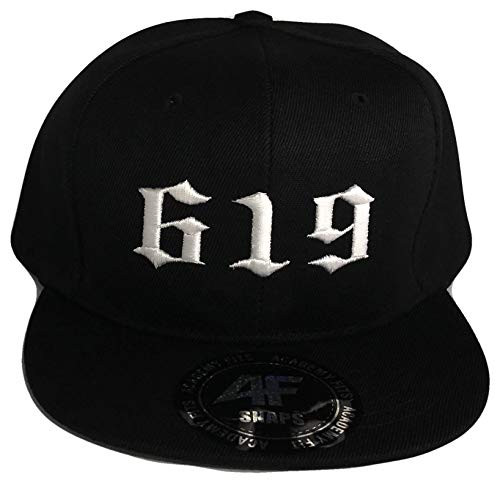 619 San Diego CA Area Code Snapback Baseball Cap-One Size- Black/White-