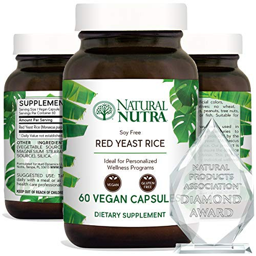 Natural Nutra Red Yeast Rice Extract with Monacolin K- Supplement for Cholesterol and Cardiovascular Support- Stress Relief- Citrinin Free- Gluten Free Supplements- 600 mg 60 Capsules