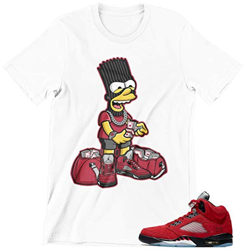 Jordan 5 Raging Bull Sneaker Match T Shirt -Jordan Raging Bull 5s Paid White- Large-