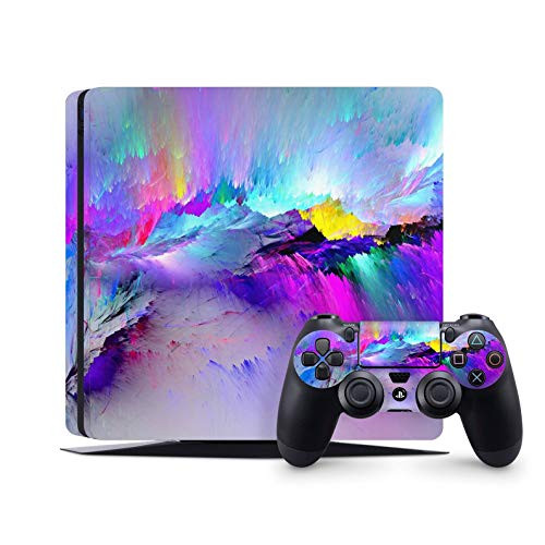 PS4 Slim Skins Console and Controller by ZOOMHITSKINS- Same Decal Quality for Cars- Colorful Paint Purple Pink Splatter Drip Blue Pastel Aqua- Fit PS4 Slim- Made in USA