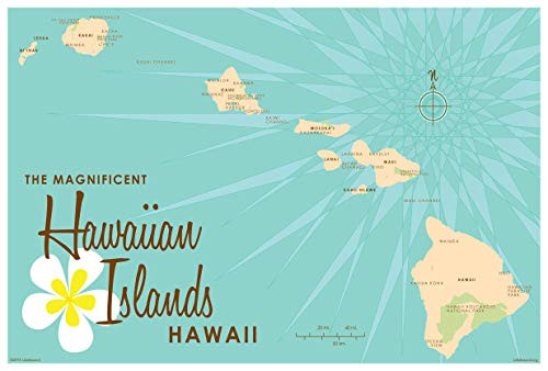 Hawaiian Islands Turquoise Map Giclee Art Print Poster by Lakebound 12inch x 18inch Hawaiian Islands Turquoise Map Giclee Art Print Poster by Lakebound 12inch x 18inch