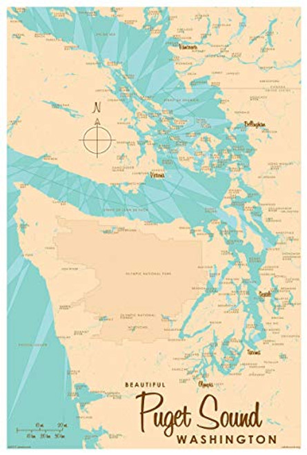 Puget Sound Washington Map Giclee Art Print Poster by Lakebound 12inch x 18inch Puget Sound Washington Map Giclee Art Print Poster by Lakebound 12inch x 18inch