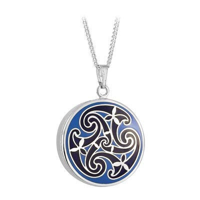 Solvar Rhodium Blue Enamel Celtic Knot Pendant