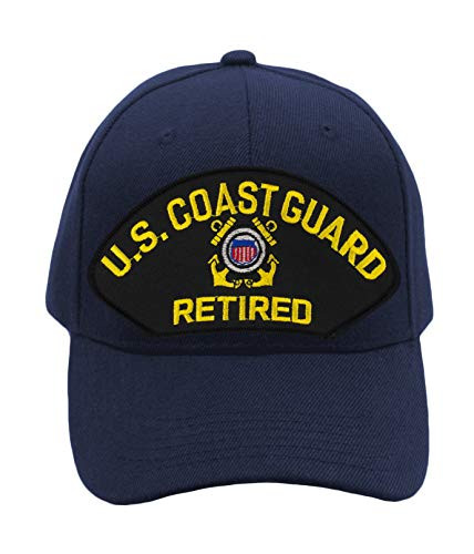 PATCHTOWN US Coast Guard Retired Hat/Ballcap Adjustable One Size Fits Most -Navy Blue- Add American Flag-