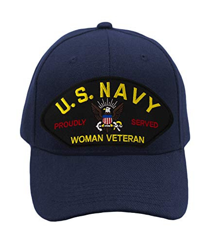 PATCHTOWN US Navy - Woman Veteran Hat/Ballcap Adjustable One Size Fits Most -Navy Blue- Add American Flag-