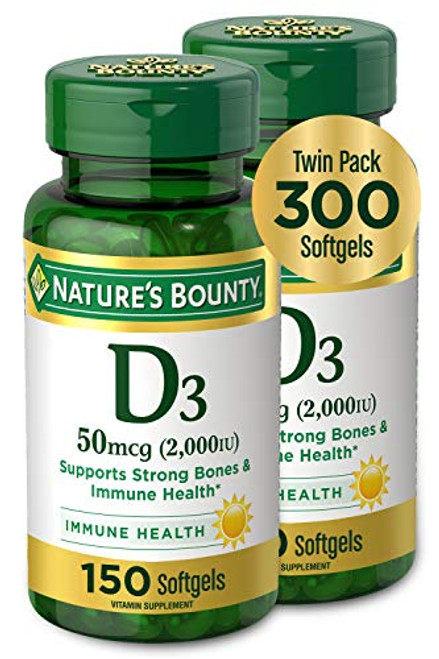 Vitamin D3 by Nature's Bounty- Vitamin Supplement- Supports Immune System and Bone Health- 50mcg- 2000IU-150 Count -Pack of 2- Vitamin D3 by Nature's Bounty- Vitamin Supplement- Supports Immune System and Bone Health- 50mcg- 2000IU-150 Count -Pack of 2-
