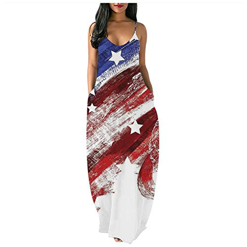 Religeuses Maxi Dress for Women Sexy Sleeveless Independence Day V Neck Maxi Dress Pockets Causal Party Cami Long Dress White Religeuses Maxi Dress for Women Sexy Sleeveless Independence Day V Neck Maxi Dress Pockets Causal Party Cami Long Dress White