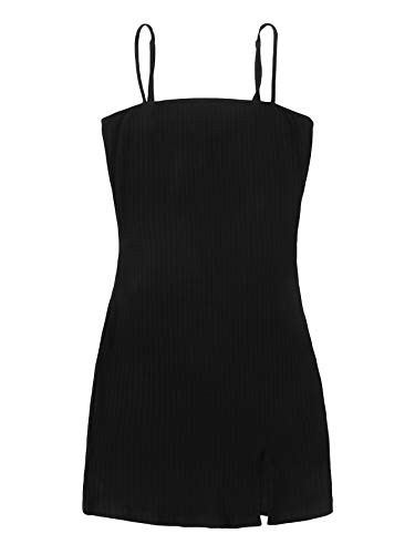 Floerns Women's Solid Spaghetti Strap Rib Knit Slip Bodycon Mini Dress Black M