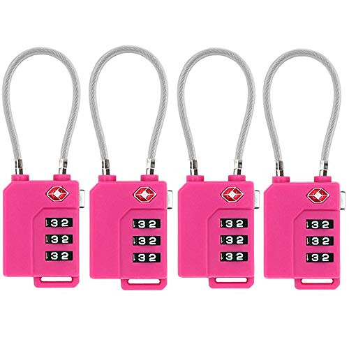 TSA Lock Security 3 Digit Combination Suitcase Luggage Bag Code Lock Padlock (Pink-4-Pack)