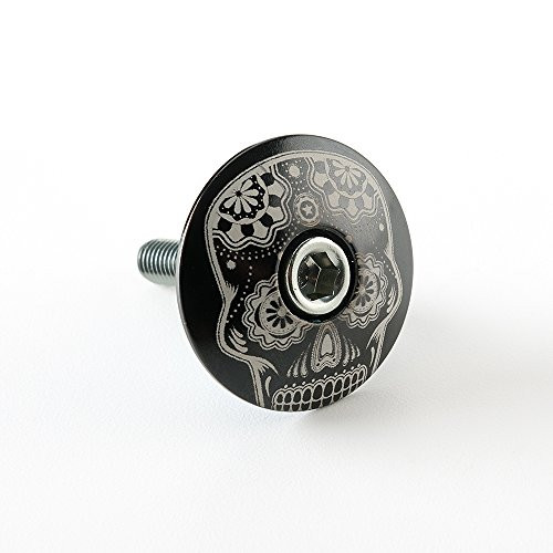 KustomCaps Sugar Skull -Center of Head- 1 1/8inch Headset Cap Black w/Pewter Bolt