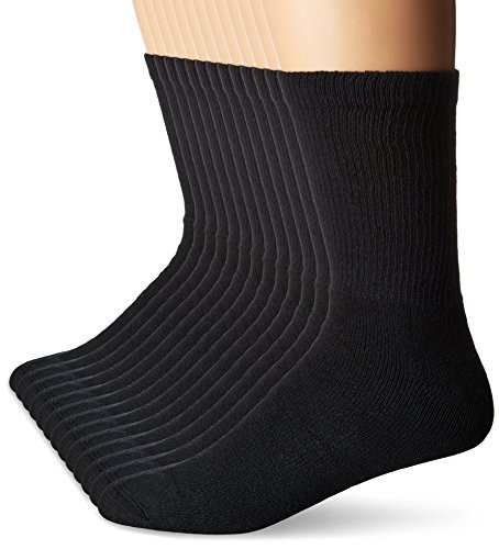 Hanes Men's Freshiq Crew Socks Pack -12-Pack Plus 1 Free Bonus Pair-- Black- 10-13 -Shoe- 6-12-