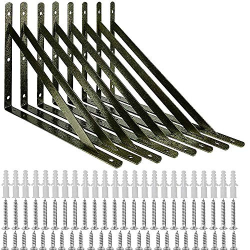Origa 8 Pack Heavy Duty Shelf Brackets 11.8 x 7.5 inch- Floating Shelves Gunmetal Triangle Shelf Brackets- 90 Degree Angle Wall Mounted Shelf Supporter Corner Bracket with Screw