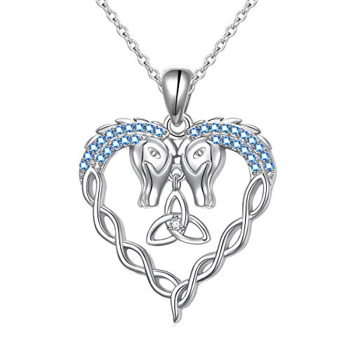 DAOSHANG 925 Sterling Silver Celtic Knot 2 Horses Love Heart Pendant Necklace for Women Irish Good Luck Jewelry Gift for Horse Lovers DAOSHANG 925 Sterling Silver Celtic Knot 2 Horses Love Heart Pendant Necklace for Women Irish Good Luck Jewelry Gift for Horse Lovers