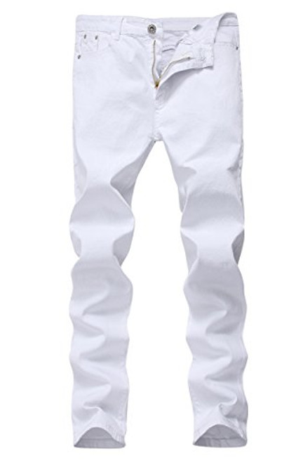 Men's White Skinny Slim Fit Stretch Straight Leg Fashion Jeans Pants-White-32W