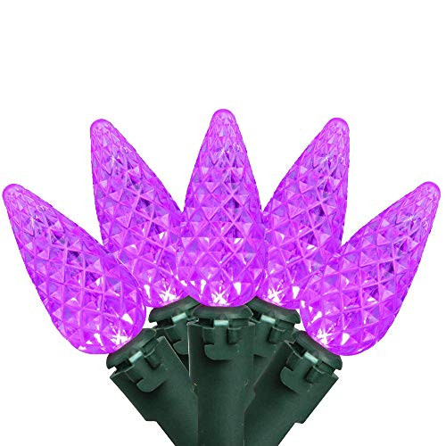 Brite Star Set of 70 Purple Faceted LED C6 Christmas Lights 4inch Bulb Spacing - Green Wire