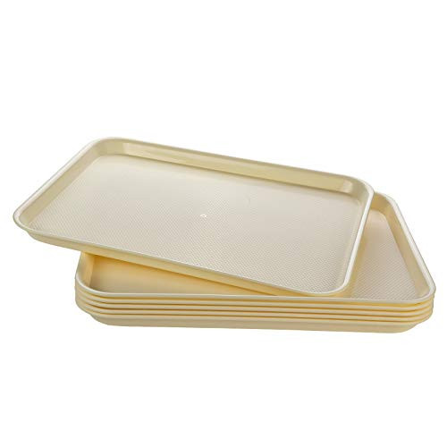 Eslite Rectangular Plastic Serving Trays-Fast Food Serving Cafeteria Trays-17inchX13inch-Set of 6-Beige-