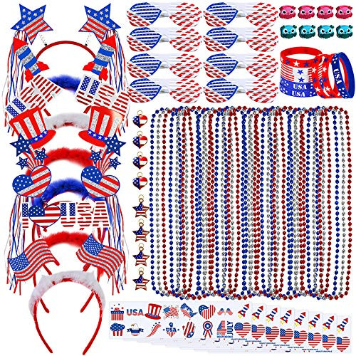 Bulk Patriotic Party Favors Novelty Jewelry Assortment Head Bopper Tattoo Stickers Necklaces Bracelet Glasses Red White Blue for Kids Adults 4th of July Independence Day Memorial Day Patriotic Parades Bulk Patriotic Party Favors Novelty Jewelry Assortment Head Bopper Tattoo Stickers Necklaces Bracelet Glasses Red White Blue for Kids Adults 4th of July Independence Day Memorial Day Patriotic Parades