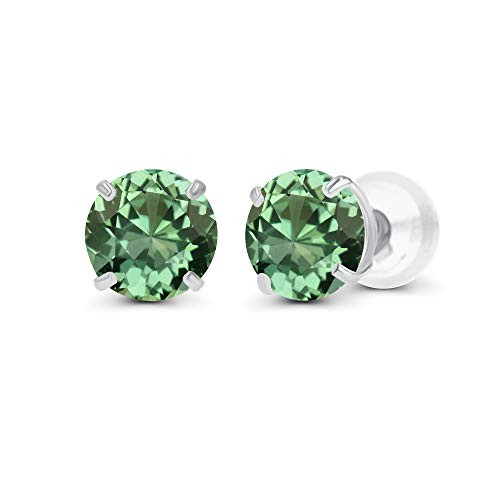 Sterling Silver 6mm Round Green Sapphire September Birthstone Prong Set Stud Earrings For Women and Girls Sterling Silver 6mm Round Green Sapphire September Birthstone Prong Set Stud Earrings For Women and Girls
