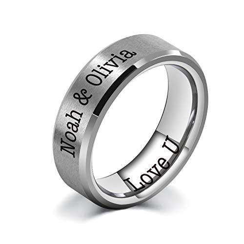 LerchPhi 6mm Tungsten Rings for Men/Women Wedding Bands High Polished Bevelled Edge Both Outside and Inside Personalized Engraved Comfort Fit Size 9