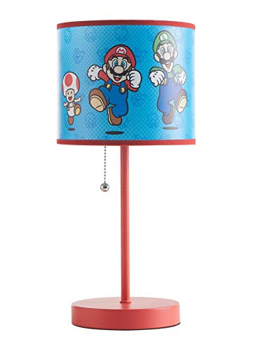 Idea Nuova Super Mario Stick Table Kids Lamp with Pull Chain- Themed Printed Decorative Shade