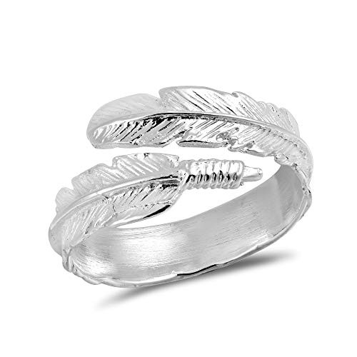 AeraVida Spiritual Embrace Feather Wrap .925 Sterling Silver Ring -6-