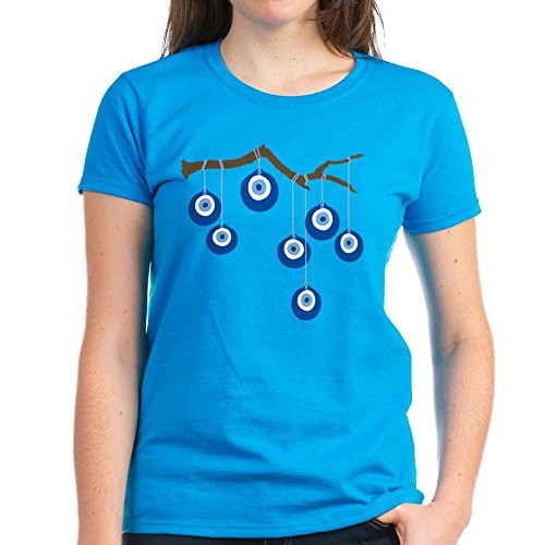 CafePress Blue Eye Amulets On Branch Women's Dark T Shirt Womens Cotton T-Shirt