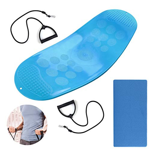 JUSTDOLIFE  Balance Boards Yoga Board Fitness Board Twist Boards with Resistance Bands in Blue for Stability Training Twisting Exercise Abs Arms Legs Balance for Men and Women -Blue-