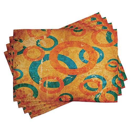 Lunarable Abstract Place Mats Set of 4- Geometric Fractal Interlace Circles on Grunge Backdrop Round Shaped Print- Washable Fabric Placemats for Dining Room Kitchen Table Decor- Orange and Blue Lunarable Abstract Place Mats Set of 4- Geometric Fractal Interlace Circles on Grunge Backdrop Round Shaped Print- Washable Fabric Placemats for Dining Room Kitchen Table Decor- Orange and Blue