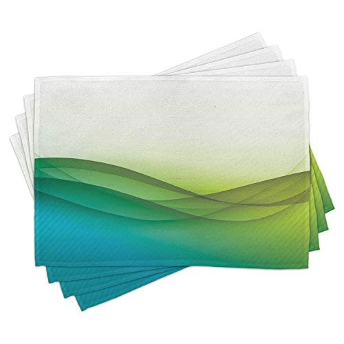 Lunarable Abstract Place Mats Set of 4- Modern Circled Wavy Like Green Color Rainbow Seem Ombre Artwork- Washable Fabric Placemats for Dining Room Kitchen Table Decor- Green Blue Yellow and White Lunarable Abstract Place Mats Set of 4- Modern Circled Wavy Like Green Color Rainbow Seem Ombre Artwork- Washable Fabric Placemats for Dining Room Kitchen Table Decor- Green Blue Yellow and White