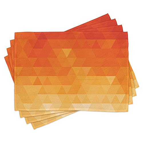 Lunarable Modern Orange Place Mats Set of 4- Ombre Inspired Color Change Mosaic Triangle Forms Dark to Soft- Washable Fabric Placemats for Dining Table- Standard Size- Peach and Pale Vermilion