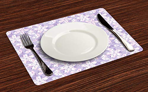 Ambesonne Floral Place Mats Set of 4- Botanical Theme Abtract Flowers Pattern Spring Blossom Motifs- Washable Fabric Placemats for Dining Table- Standard Size- Pastel Purple Lavender
