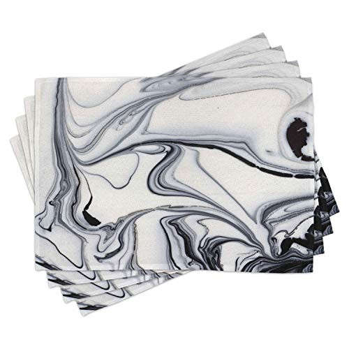 Ambesonne Marble Place Mats Set of 4- Trippy Mix of Colors with Unusual Forms Creative Paintbrush Style Image- Washable Fabric Placemats for Dining Room Kitchen Table Decor- Black Grey